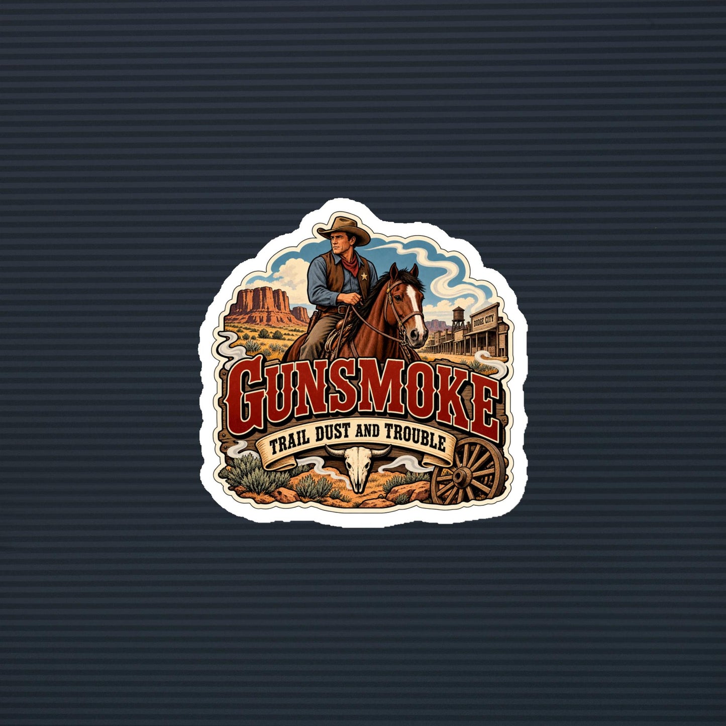 Gunsmoke Trail Dust and Trouble Western magnet, 4×4 mockup