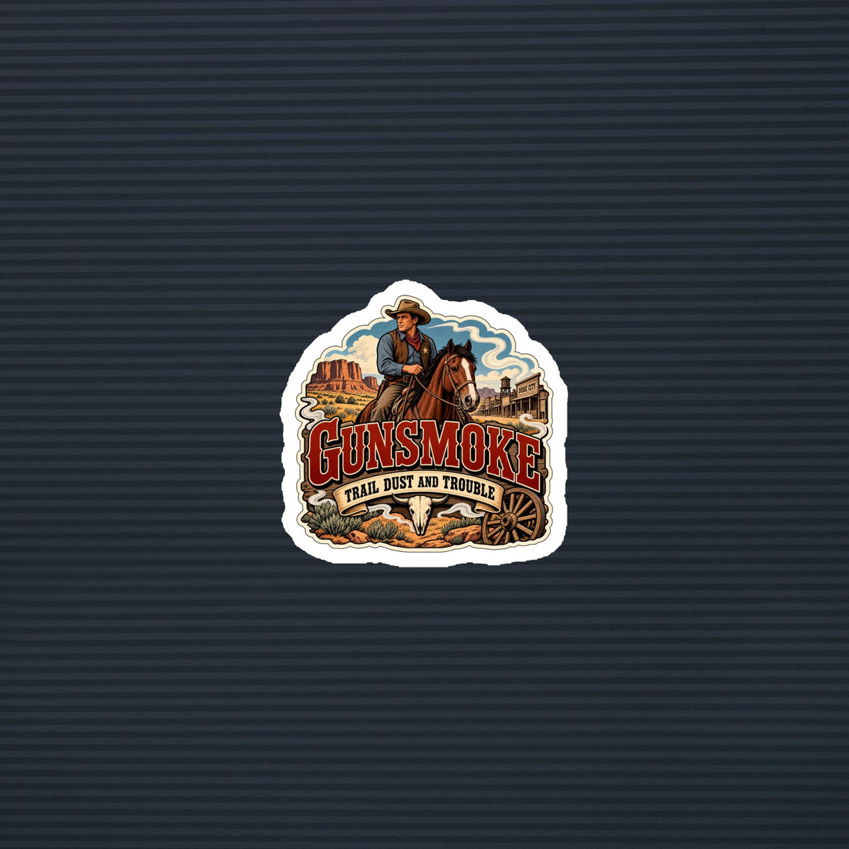 Gunsmoke Trail Dust and Trouble Western magnet, 3×3 mockup