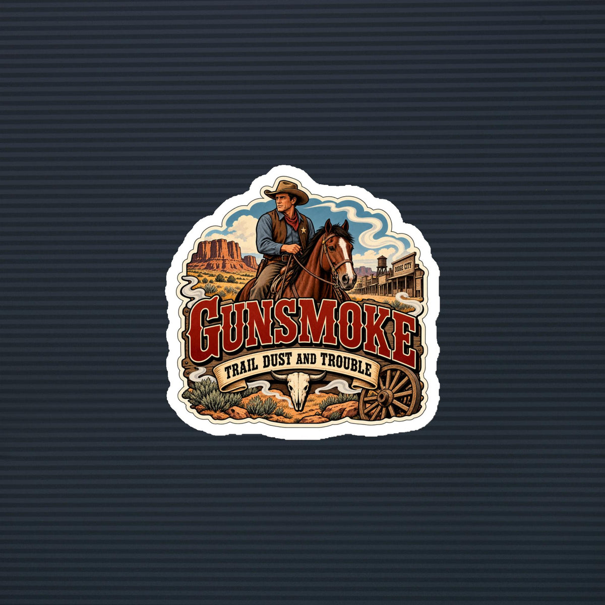 Gunsmoke Trail Dust and Trouble Western magnet, 4×4 mockup
