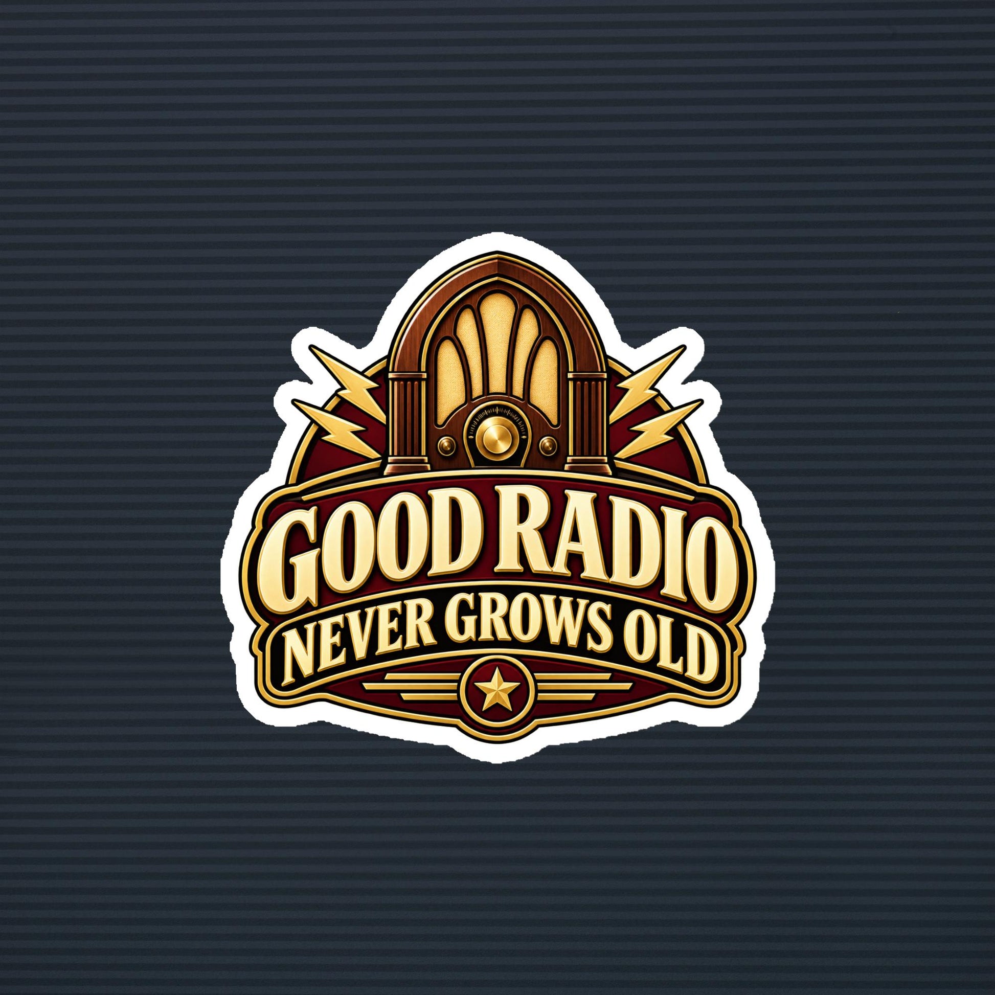 Good Radio Never Grows Old vintage tabletop radio magnet, 6×6 mockup