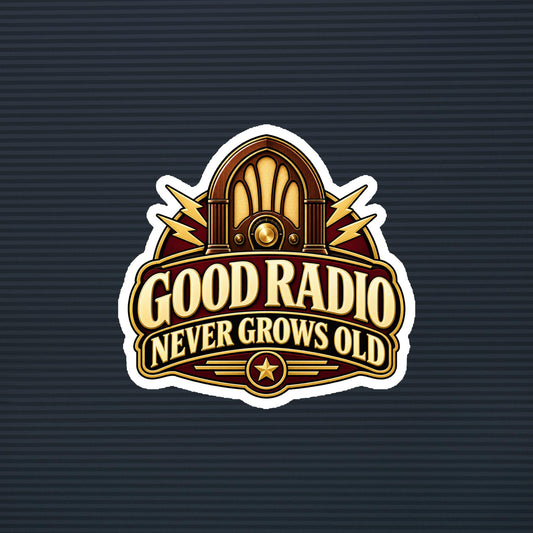 Good Radio Never Grows Old vintage tabletop radio magnet, 6×6 mockup