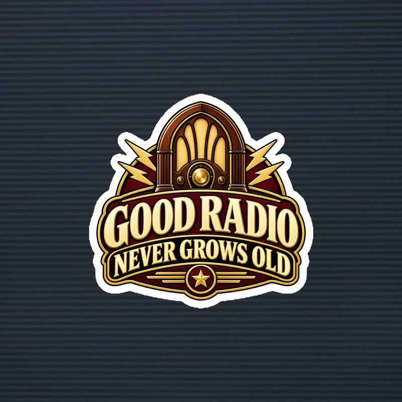 Good Radio Never Grows Old vintage tabletop radio magnet, 6×6 mockup