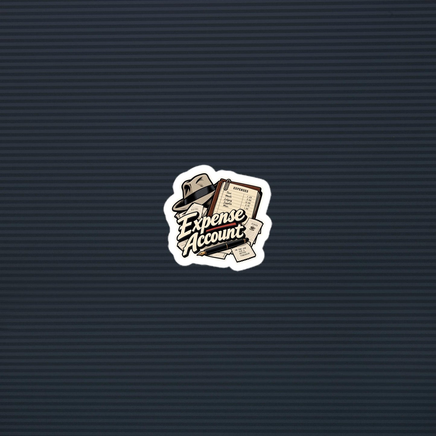 Expense Account old-time-radio detective die-cut sticker, 2×2 mockup