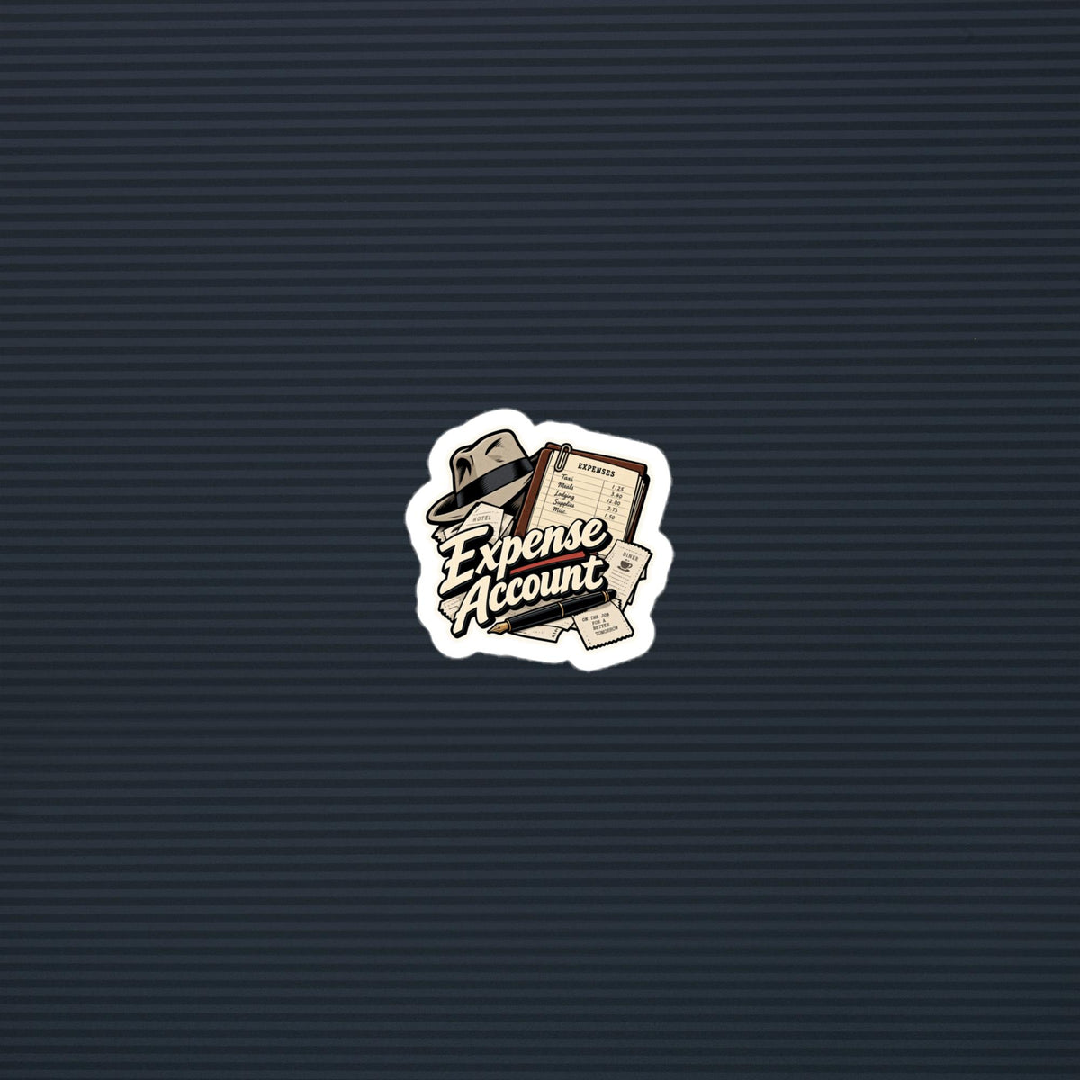 Expense Account old-time-radio detective die-cut sticker, 2×2 mockup