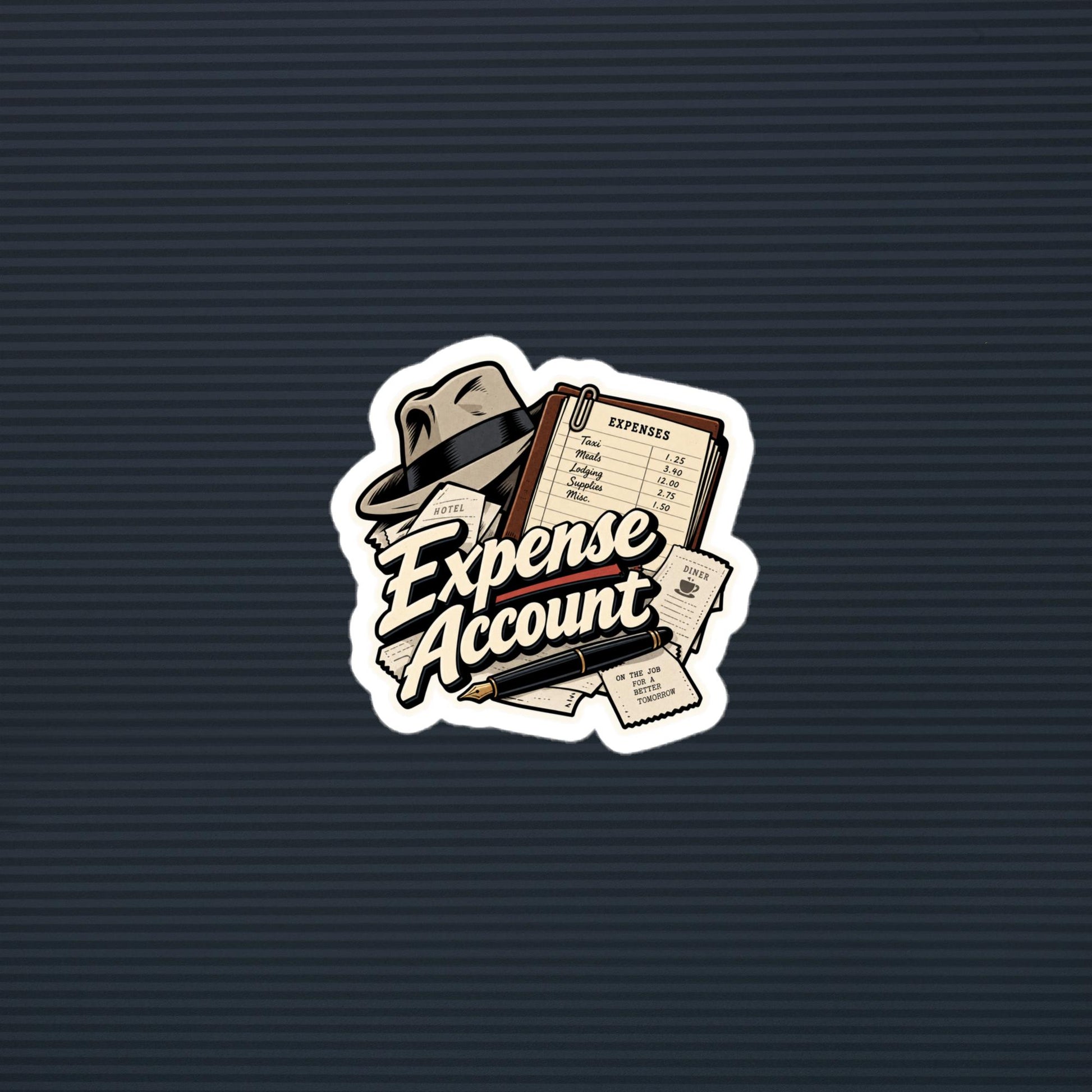 Expense Account old-time-radio detective die-cut sticker, 3×3 mockup