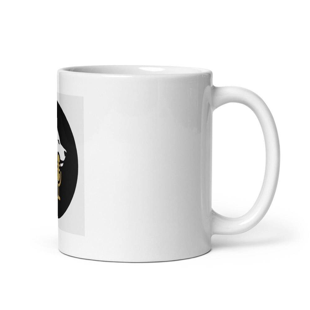 Example custom Golden Radio Hour mug, 11 oz, handle on right
